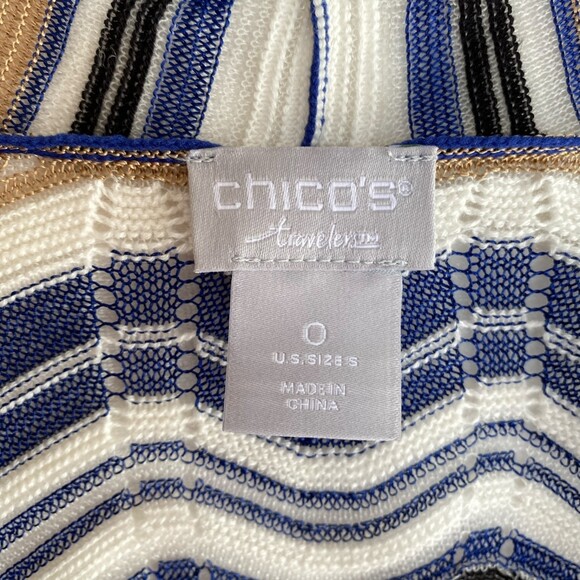 CHICO'S Travelers Zig Zag Stitch Cardigan Sweater Jacket Seafaring Blue Small - Picture 9 of 10